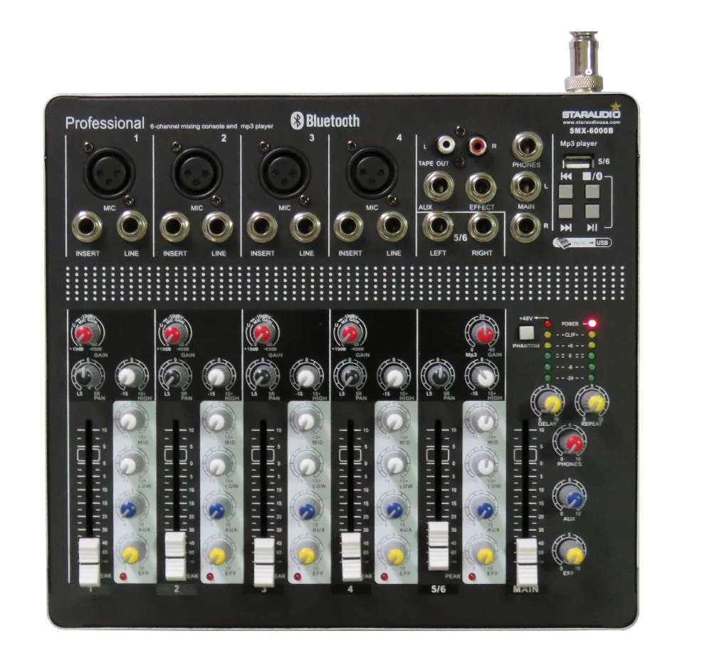 Беспроводной миксер STARAUDIO Pro для DJ 6 канальный USB Bluetooth 2 канала UHF микрофон система