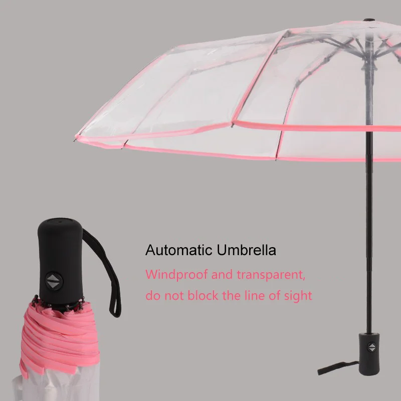 

Transparent Full Automatic Umbrella Rian Women for Men Sun Rain Compact Folding Umbrella Rainproof Cute Clear Rain Gear Auto