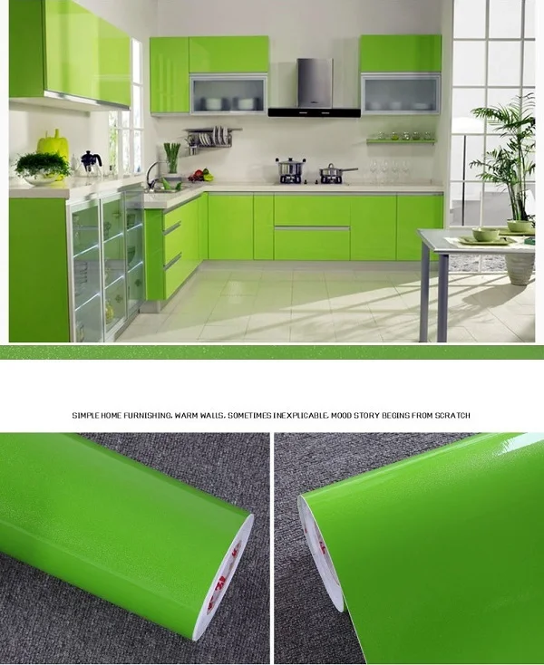 3M Glossy DIY Adhesive Vinyl Film Furniture Renovation Stickers Kitchen Cabinet Contact Paper Waterproof Self adhesive Wallpaper - Цвет: Green