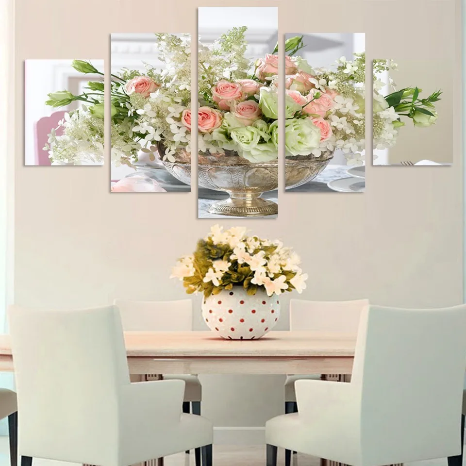 

Modern Canvas Home Decor Frame Modular Painting Wall Art HD Printed Poster 5 Panel Rose Lily Flowers Landscape Pictures PENGDA