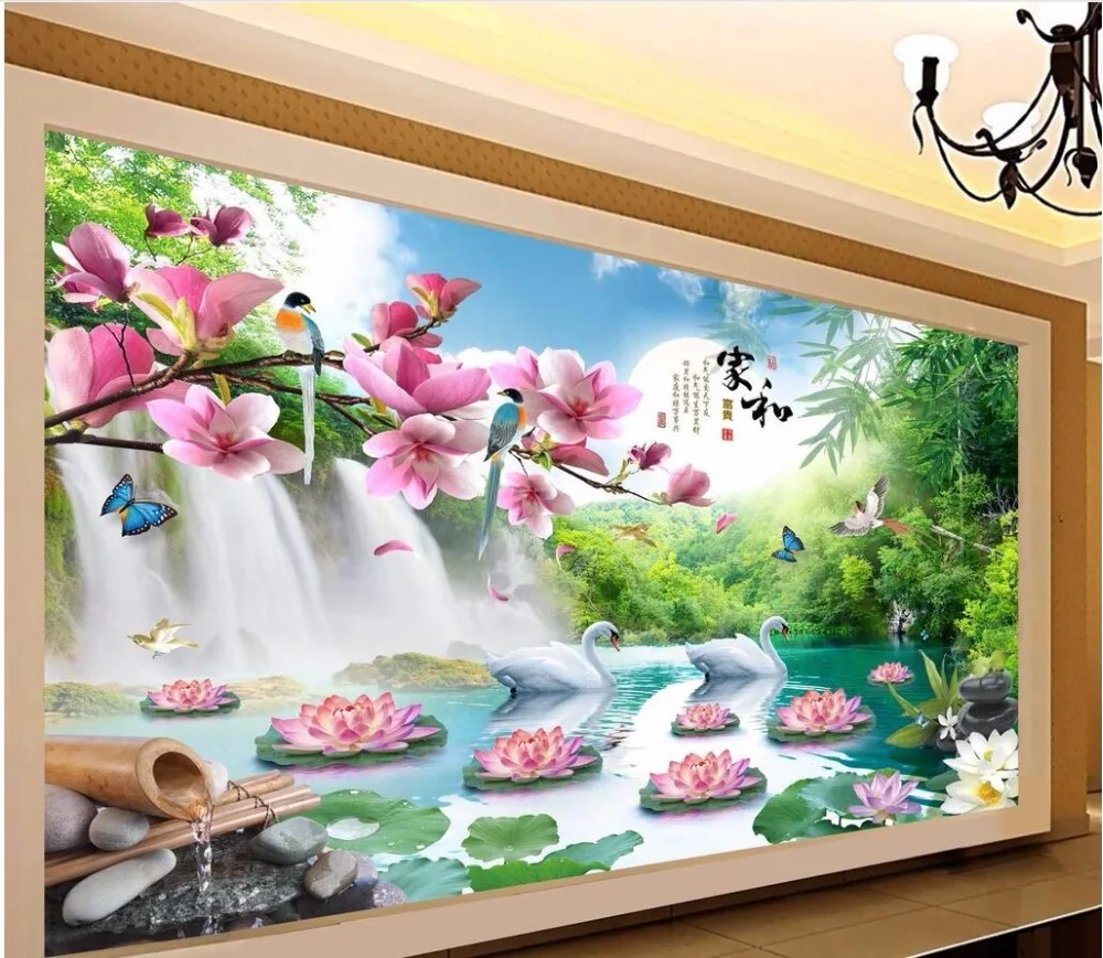 

3d wallpaper custom photo non-woven mural Mountain lake lotus swan background painting 3d wall murals wallpaper for walls 3 d