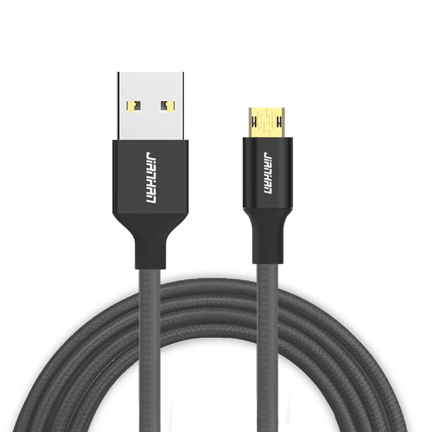 JianHan двусторонний Micro USB кабель 2 м 1 м быстрое зарядное устройство кабель для передачи данных для samsung S6 S7 Xiaomi Мобильный телефон Android кабели телефоны - Цвет: Black