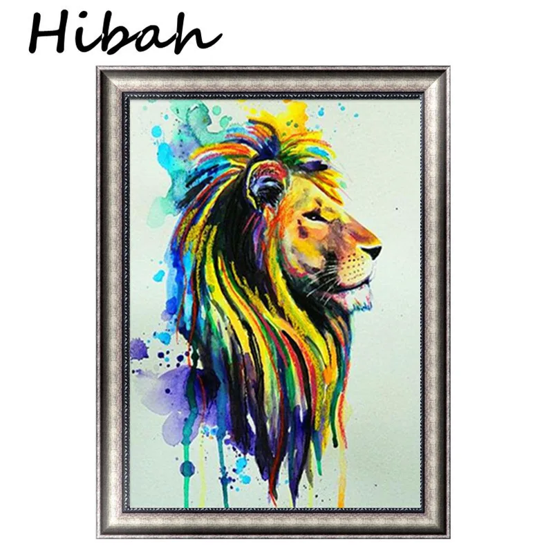 

5D diy Diamond Painting Cross-stitch Colorful Lion Mosaic Round Rhinestone Diamond Embroidery Decoration