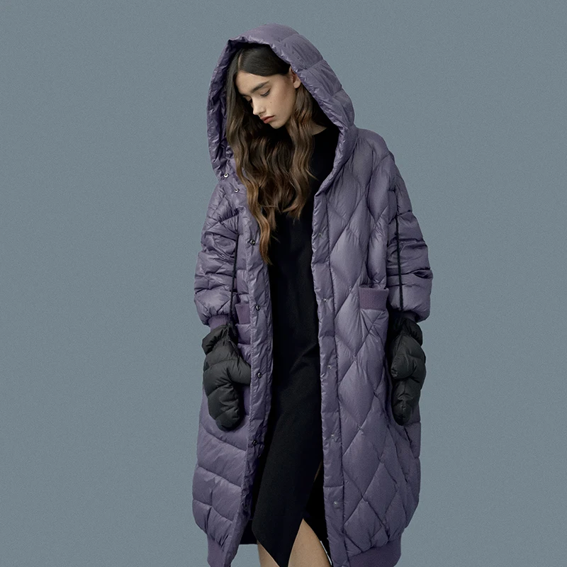 LYNETTE'S CHINOISERIE Winter Original Design Women Brief Ultra Loose X-long Hooded White Duck Down Coat Jackets Outerwear