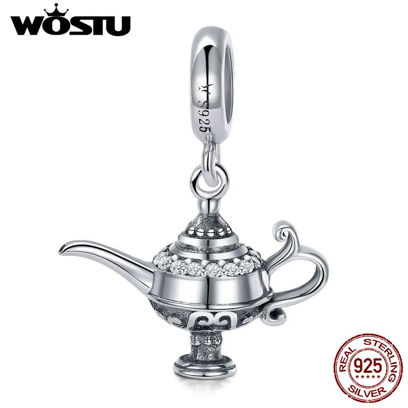 WOSTU Hot Sale 925 Sterling Silver Lamp of Aladdin Dangle Charm Fit Original DIY Beads Bracelet Lucky Wish Jewelry Gift CQC703 WOSTU Hot Sale 925 Sterling Silver Lamp of Aladdin Dangle Charm Fit Original DIY Beads Bracelet Lucky Wish Jewelry Gift CQC703