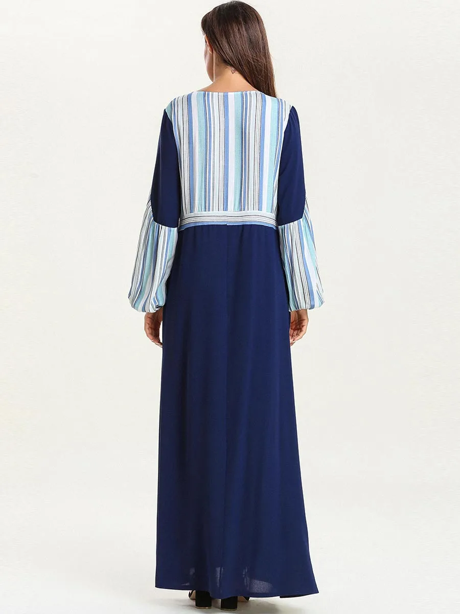 Длинная женская одежда abaya больших размеров 4XL с цветочным принтом голубое платье