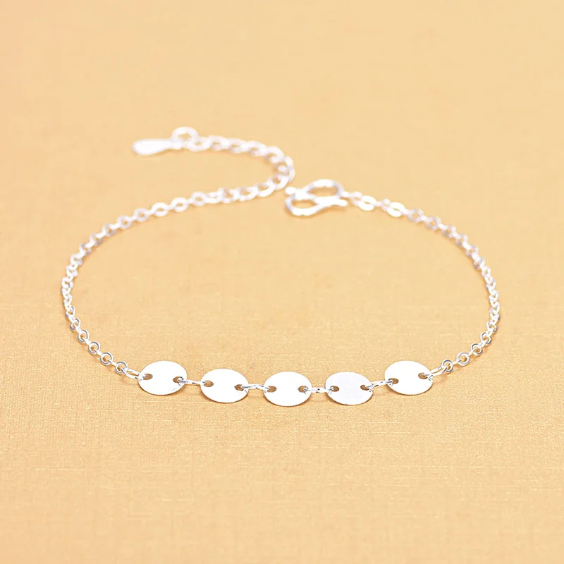 925 пробы серебряные маленькие круглые монета Для женщин браслеты, бижутерия