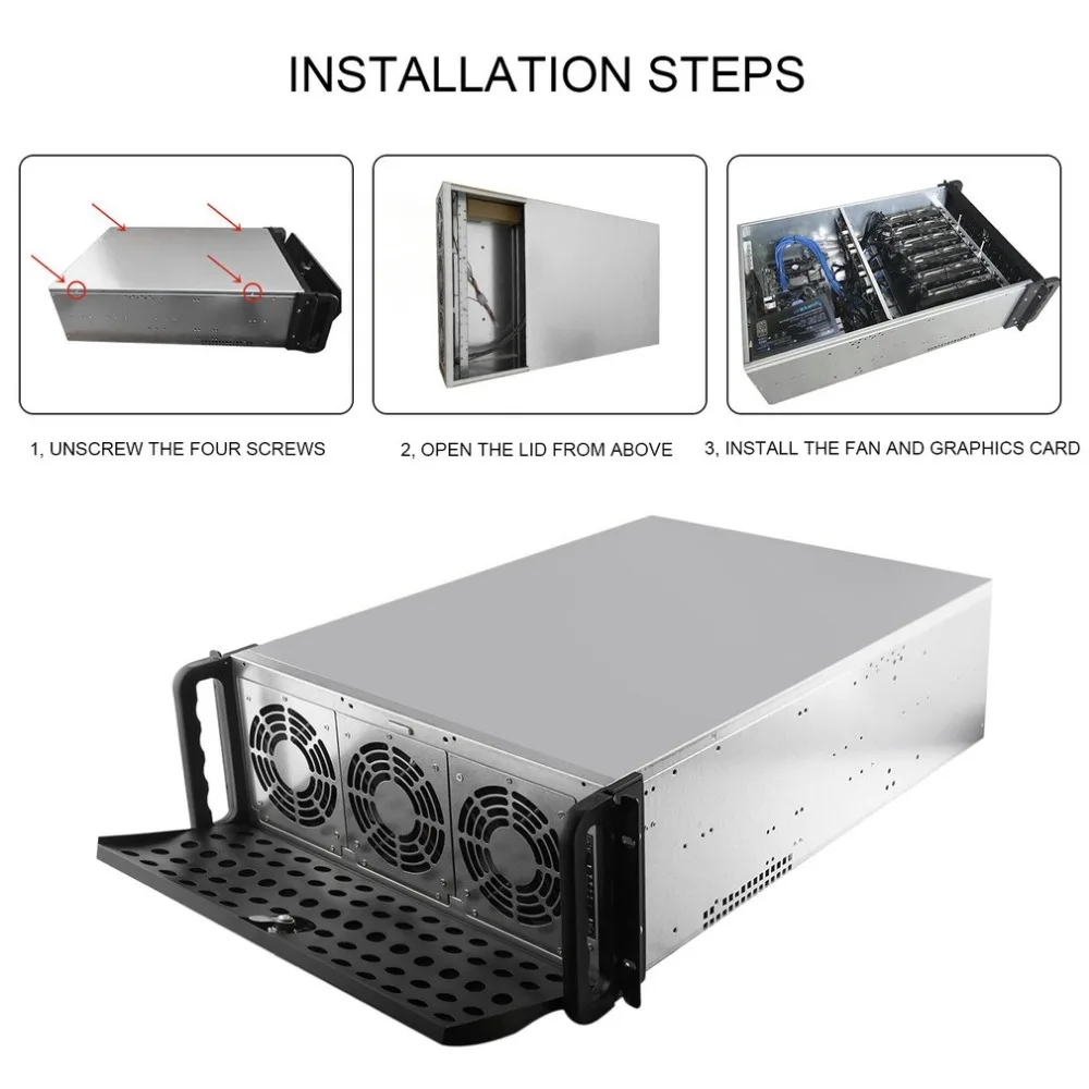 NEW Open Air Mining Frame Rig Graphics Case GPU ATX Fit 6/8 Graphics Card Ethereum ETH ETC ZEC XMR 10 Fans With Lock For 6-8 GPU