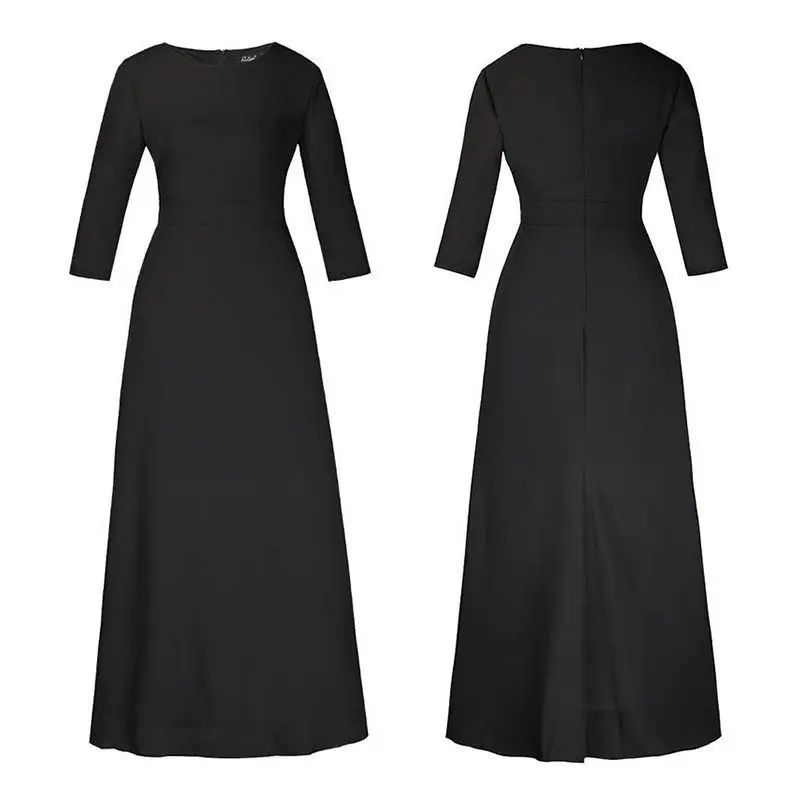 Летнее элегантное женское платье с коротким рукавом, тонкое платье в стиле ампир с О-образным вырезом, вечернее платье для выпускного, длинное платье макси размера плюс S-2XL - Цвет: Черный