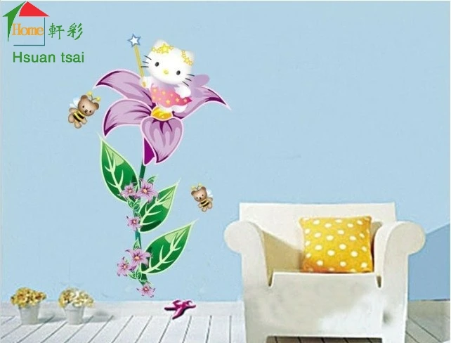 Free shiping Hello Kitty Wall Sticker 50*70CM Removable Decal Paper Kids Bedroom Decoration Quotes | Дом и сад