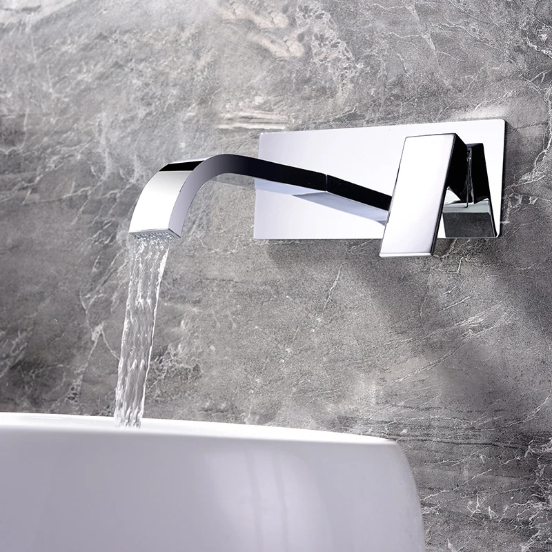 Brass Basin Faucets Wall Mounted Waterfall Sink Faucet Chrome Finished Bathroom Mixer Tap Hidden Taps With Embedded Box Brass Basin Faucets Wall Mounted Waterfall Sink Faucet Chrome Finished Bathroom Mixer Tap Hidden Taps With Embedded Box