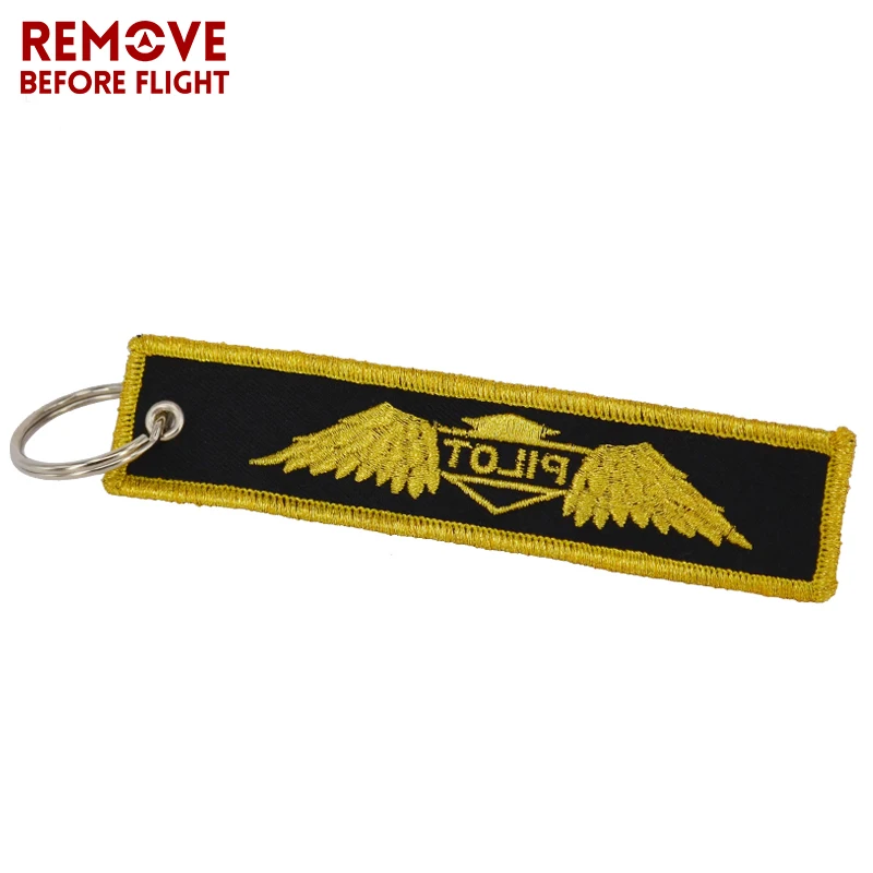 Remove Before Flight Keychain Embroidery Gold-Color Pilot Key Ring Chain for Aviation Gifts OEM Key Chains Aviation Safety Tag