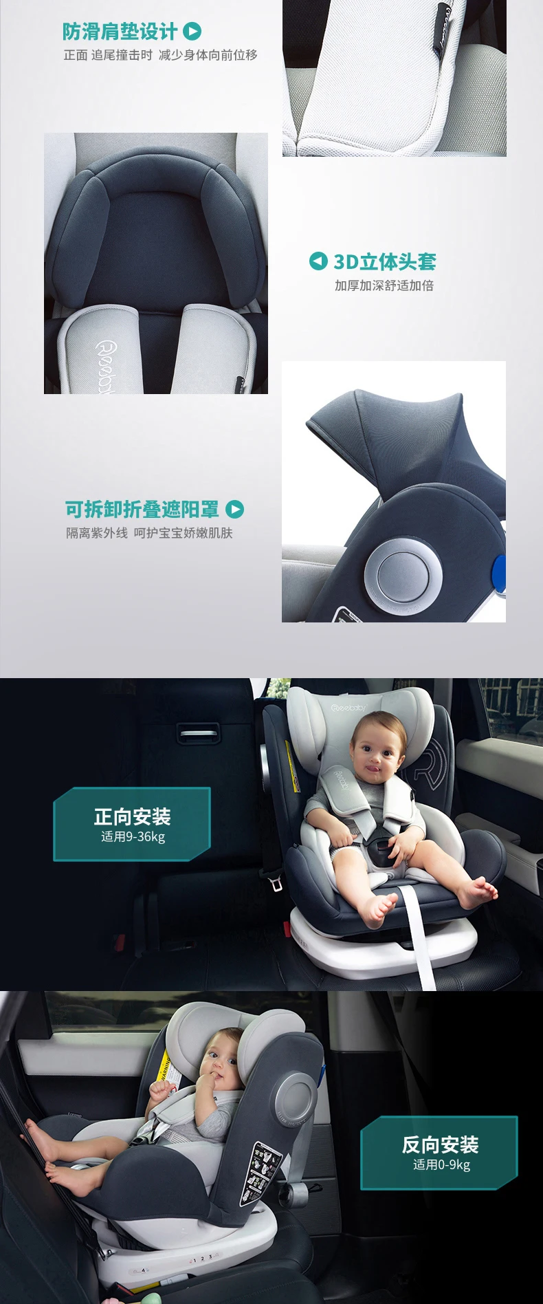 Eebaby 360 градусов свободное вращение автомобиля детское безопасное сиденье ISOFIX интерфейс ребенок может уложить детское автокресло высота Adjustable0-12Y