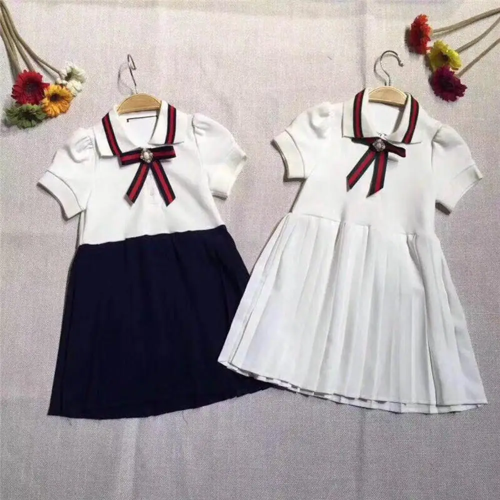 

Roimyal Wholesale 2019 Summer New 2-6 Years Girl Fashion College Style Bow Chiffon Stitching Cotton Comfort Dress free shipping