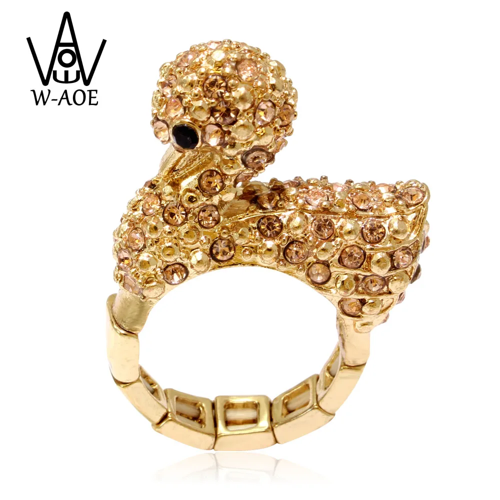 

2019 New Fashion Jewelry Cute Yellow Duck Rings For Women Gold Color Full Rhinestone Lovely Animal Finger Ring Girl Party Gift