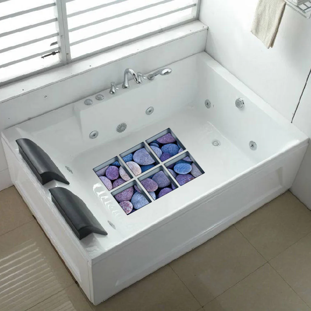 6pcs 3D Antiskid Bathtub Appliques Bath Sticker Bathroom Decal PVC Mural anti-slip Waterproof Home Decoration