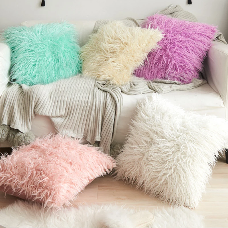 Nordic Style Simple Girl Plush Pillow Without Core Cushion Set Square Living Room Sofa Pillow / Bed Pillowcase
