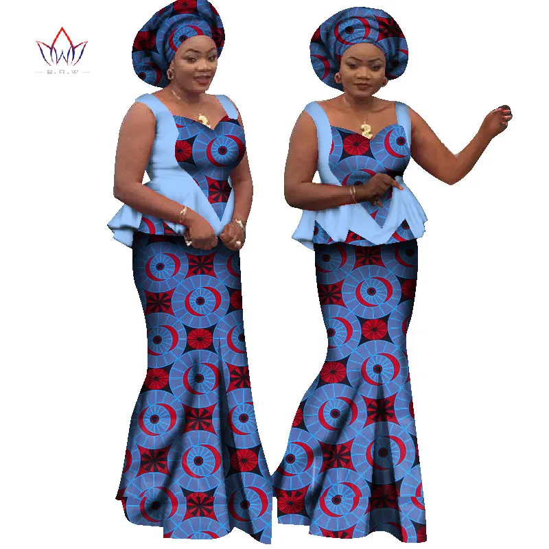 Bazin Riche африканская юбка с принтом и топ Дашики хлопок без рукавов комплект из двух частей африканская одежда для женщин WY1161