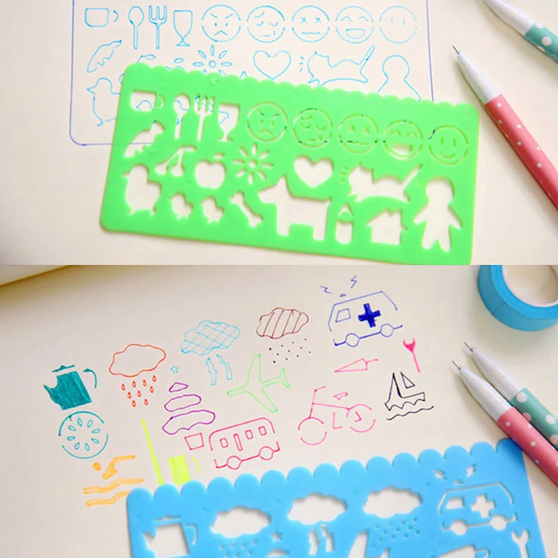 

4pc Cute Korea Stationery Cartoon Ruler Oppssed Chiban Drawing Template Mould