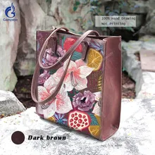 Высокое качество роскошные Сумки Для женщин сумки дизайнер рука рисунок цветок печать сумка Для женщин Подлинная Полный зерна коровьей сумки