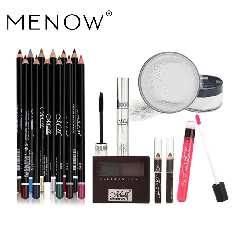 

MENOW Brand Make up set 12Color Eyeliner+Eyebrow+Lip gross+Mascara+Loose powder Lasting Waterproof Cosmetic Kit 5415
