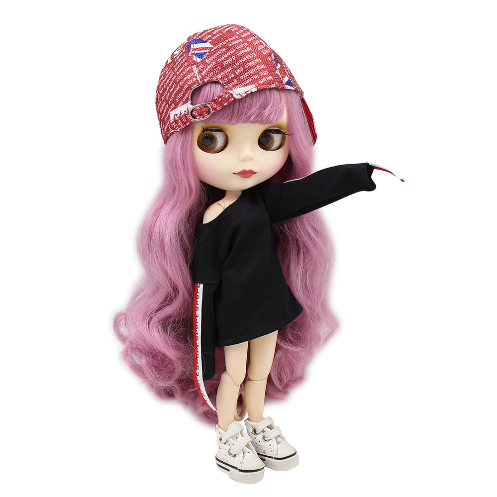 Ледяная кукла DBS Blyth Длинные розовые волосы для суставов белая кожа матовое лицо