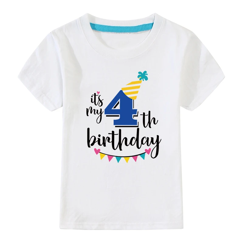 Boys Birthday Shirts 4 Years Summer Cotton T Shirt For Boys Kids Fashion Kids Clothes Cotton Children Clothes Kids White Shirt - Color: White-04