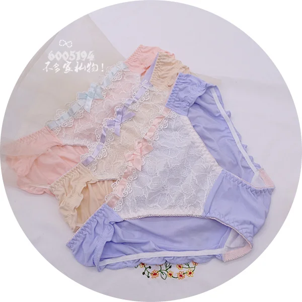 

Princess sweet lolita underwear silk ribbon soft silk lace low-rise cotton Japanese girl briefs pure color panties BDJ025