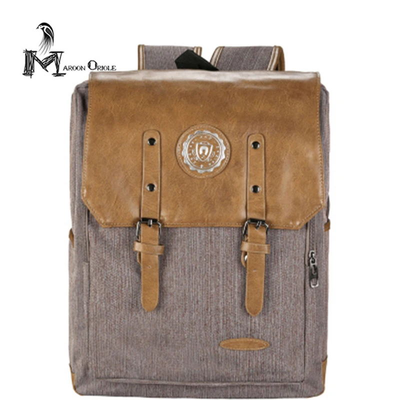 Grey luxury canvas travel backpack women leather canvas backpack fashion women backpack canvas school bag girl