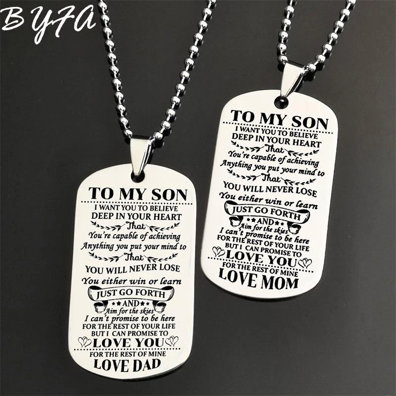 TO MY SON DAUGHTER Stainless Steel Pendant Necklace Engrave Name Love Dad Mum Tag Necklaces Customized Logo Jewelry Kids s|Ожерелья с