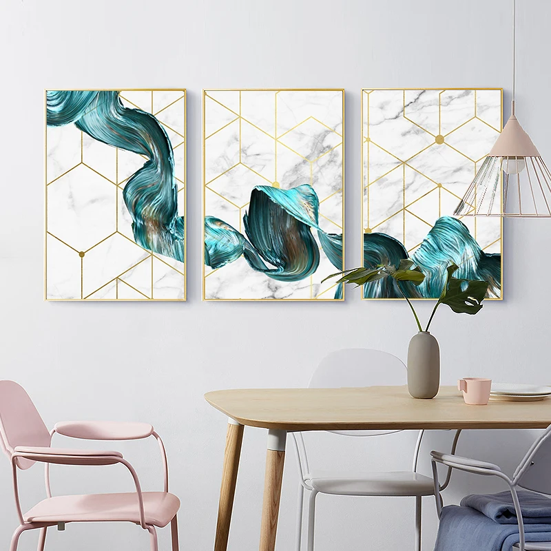 Скандинавские геометрические настенные художественные картины на холсте Абстрактная синяя ткань постер печать Современная Минималистичная картина для гостиной домашний декор