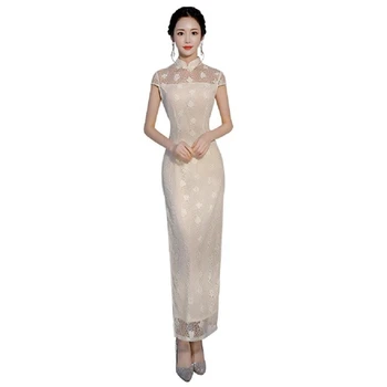 

Shanghai Story Chinese Traditional dress Short Sleeve Lace Cheongsam Long Qipao Oriental Dress for women
