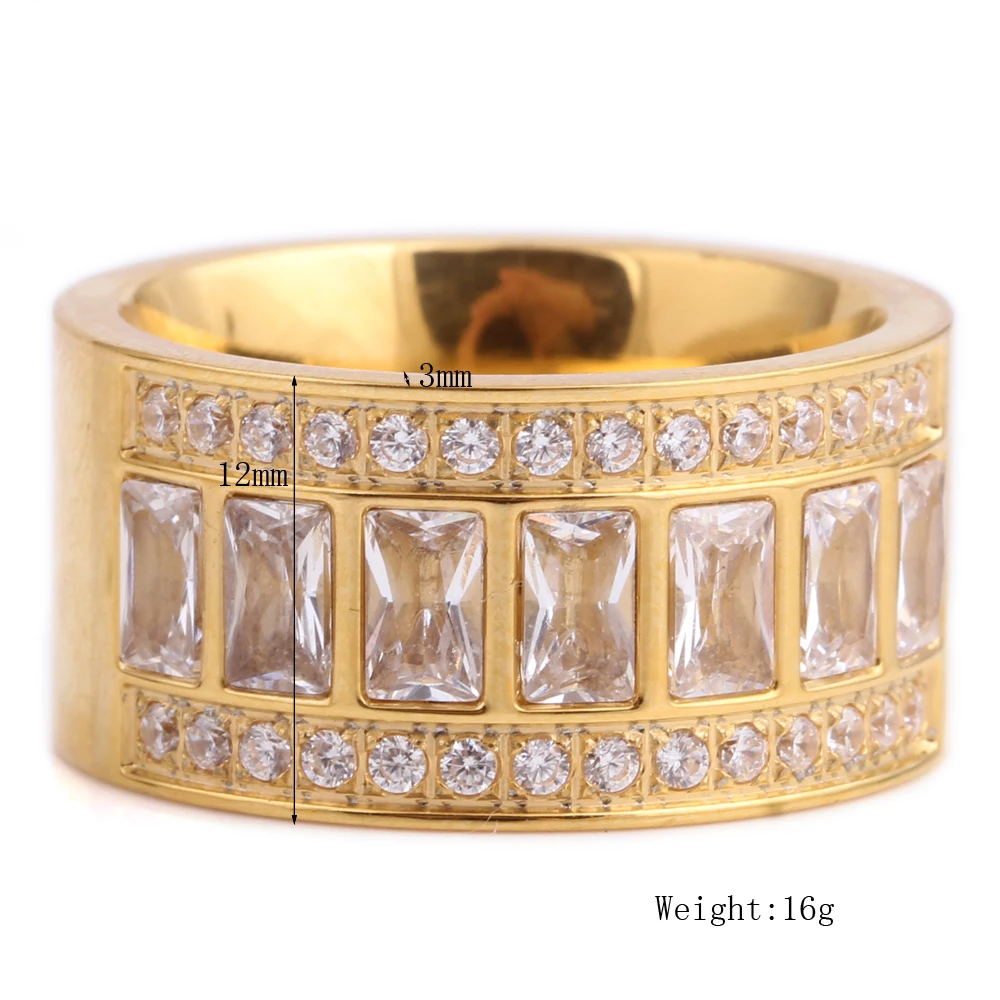 12 мм в ширину, новое Золотое кольцо, нержавеющая сталь, женские красивые стразы, Дешевые вечерние кольца для помолвки, аксессуары, подарок