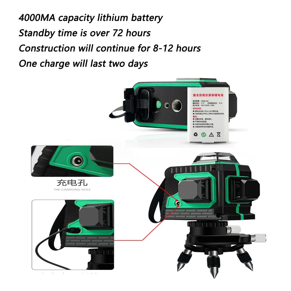 Green Laser Level 12 Line 3D 360 Vertical And Horizontal Laser Level Self-leveling Cross Line 3D Laser Level with outdoor
