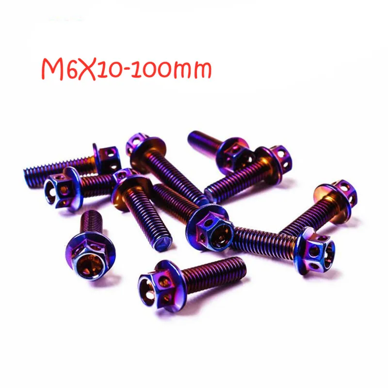 

6pcs/lot Titanium bolts M6*10/12/30/35/40-100mm Motorcycle modified flange head Inside hexagonal hollow screws rainbow color6pcs