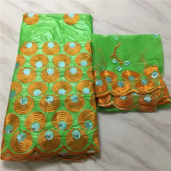 

Fashion party African 5y cotton bazin lace fabric matching with 2yards French net lace fabric for dress set EBN17