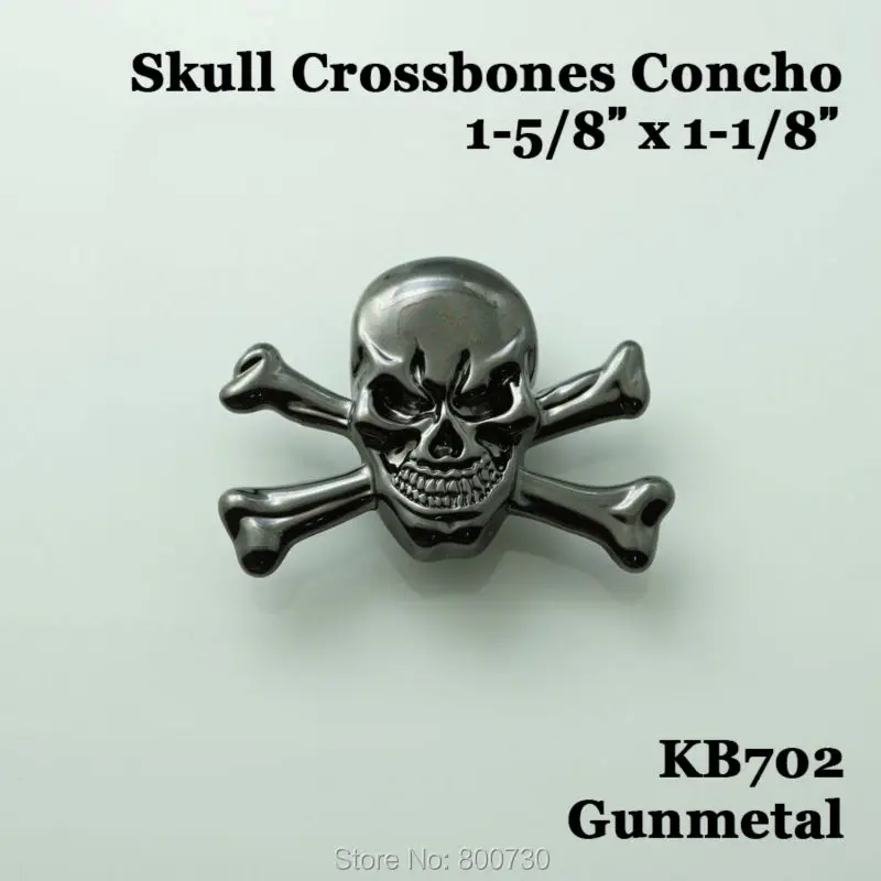 

(KB702) 10pc 1-5/8'' Western Concho Cowboy Decor Skull Crossbones Concho Leathercraft Gunmetal