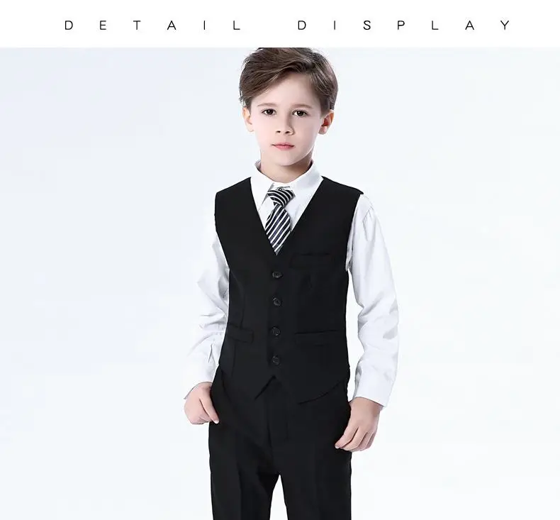 Коллекция года, детская одежда блейзеры для мальчиков, костюмы рубашка для маленьких мальчиков, жилет, пальто штаны, костюмы из 3 предметов Детские смокинги, комплекты для свадьбы, дня рождения, Q37