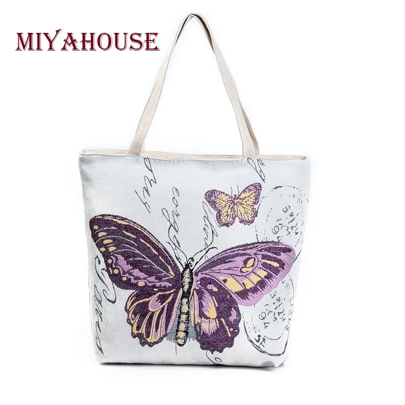Miyahouse Butterfly Printed Shoulder Bag Lady Large Capacity Casual Tote Bags Women Daily Use Shopping Bag Female Canvas Handbag Miyahouse Butterfly Printed Shoulder Bag Lady Large Capacity Casual Tote Bags Women Daily Use Shopping Bag Female Canvas Handbag