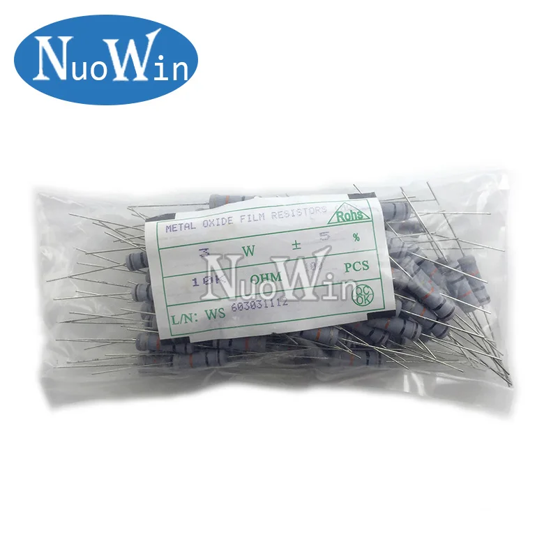 

100pcs 3W Metal oxide film Resistor 5% 1R ~ 10M 100R 220R 330R 1K 2.2K 3.3K 4.7K 10K 22K 47K 100K 1M 100 220 330 ohm Carbon Film