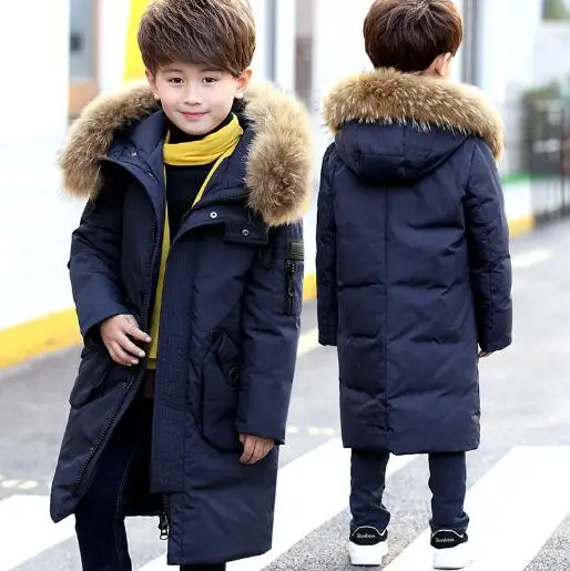 

-30 Degree Boy's Long Down Jackets For Children Warm Down Coats Boy Winter Fur Coat Boys Parka Kids Clothes