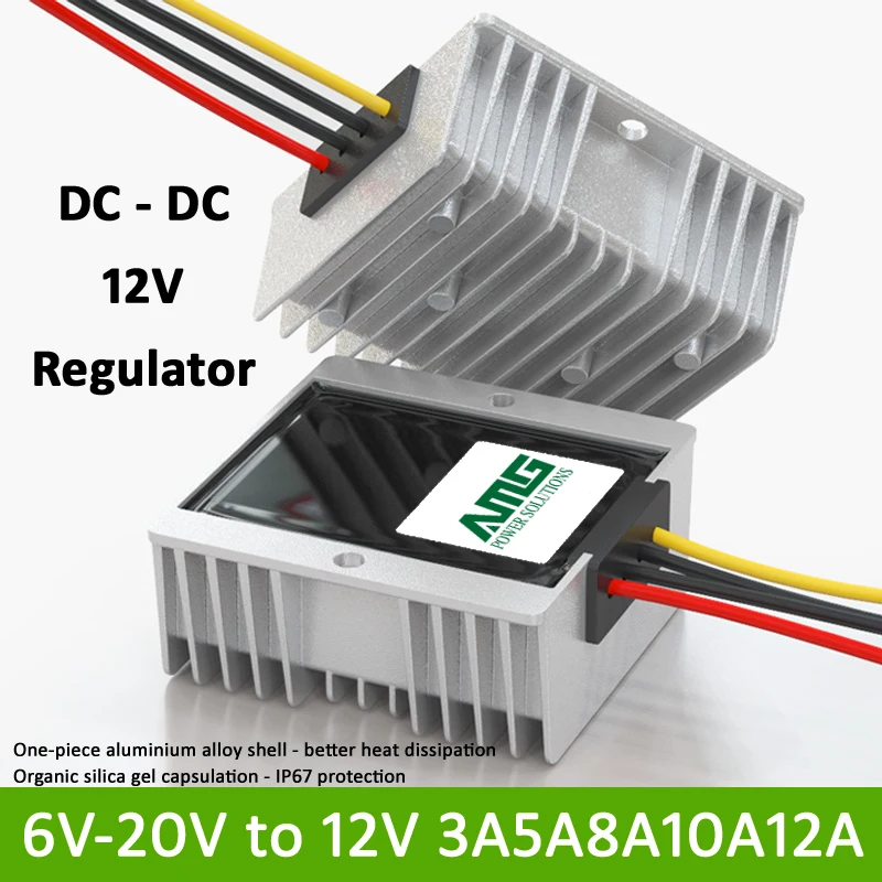 

12V 3/5/8/10/12A DC-DC Buck + Boost IP67 Regulator Input 6V-20V