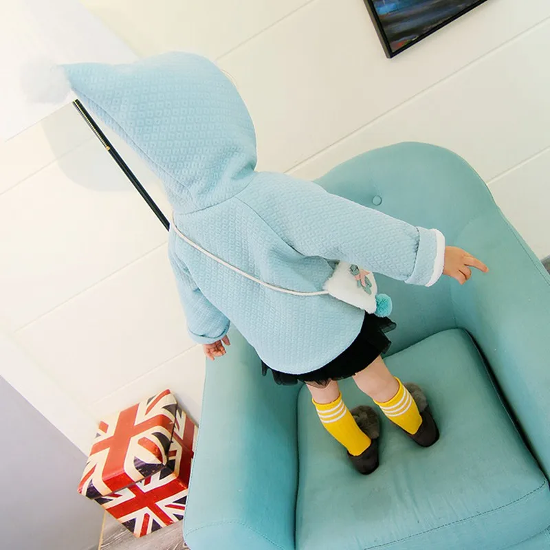 Baby girl Coat In Autumn and winter  Pure color dots Little bear bag Hooded jacket for Kids Children  (12)