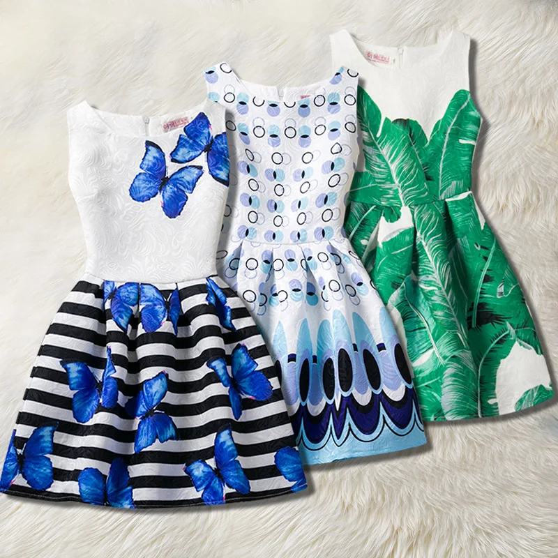 

2017 South Korean Children's Wear New Autumn Girl Dress Sleeveless Retro Printing Princess Dress