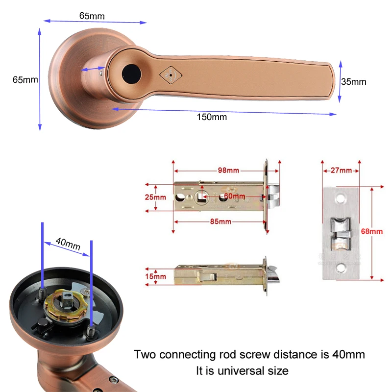 RAYKUBE Biometric Fingerprint Lock Smart 13.56Mhz IC Card Knob Deadbolt Keyless Electronic Door Lock For Home Office R-S158