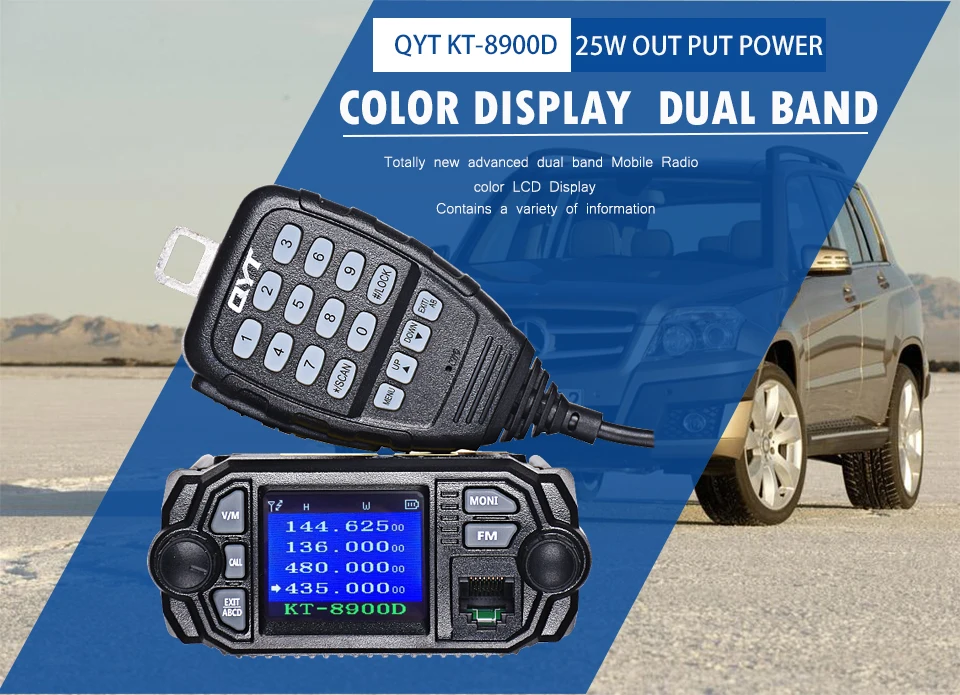 Qyt KT-8900D мобильный автомобильное радио 25 Вт Dual Band 136-174 мГц 400-470 мГц 200 канала мощный портативные рации