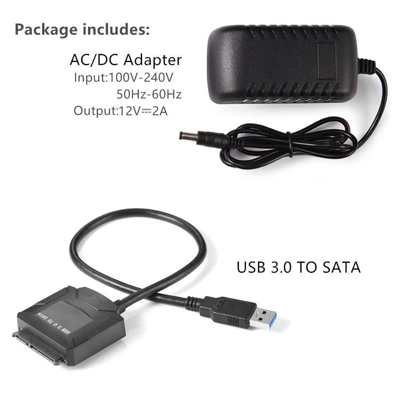 Кабель USB 3 0 на SATA 5 Гбит/с с адаптером питания для жесткого диска дюйма 2 SSD HDD 12 В А