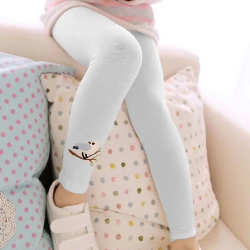 

Spring Children Girls Pants Korean Elastic Waist Leggings Pants Embroidered Bird Bottoming Trousers Casual Girls Harem Pants