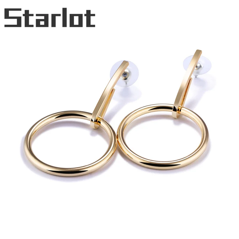 Generous Simple Circle Design Drop Earrings Femme Women Gold Color Party Dress Dating Office Statement Jewelry Gift | Украшения и