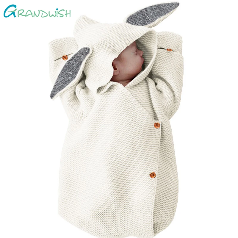 

Grandwish Newborn Cute Bunny Ears Sleeping Bag Baby Long Sleeve Foot Sleepsacks Baby Solid Knitted Sleeping Bag ,JC259